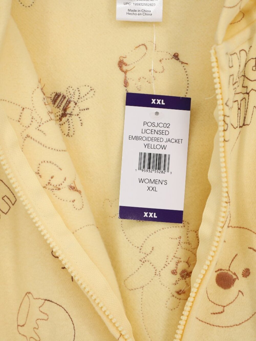 NWT Disney Winnie the Pooh Women's Embroidered Zip Up Hoodie Yellow Size XXL - Picture 6 of 7